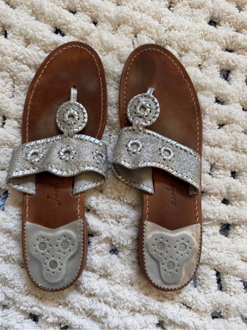 Jack Rogers Silver Metallic Leather Parasol Sandals